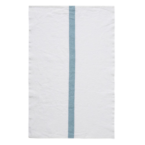 Linen Casa Kitchen Towel - White Stripes on Light Heather Blue