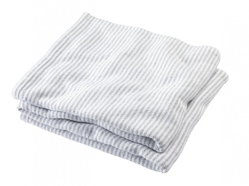 Brahms Mount Winslow Cotton Blanket  in White with Gray Heather Stripe