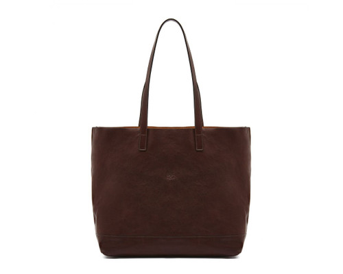 New Icon Women's Il Bisonte Tote Bag in Vintage Cowhide Leather in DARK BROWN