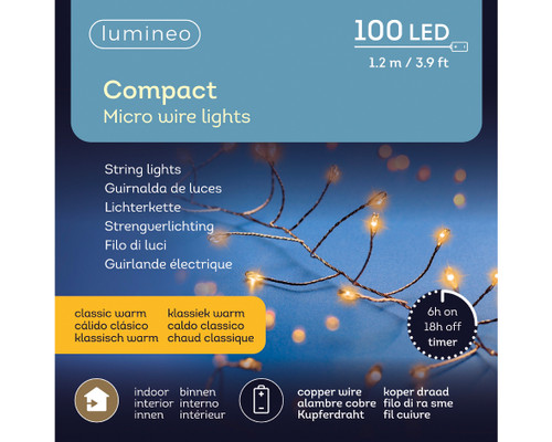 Micro LED Copper Wire Compact Lights in Copper with Warm White Battery Operated Indoor 100LED 3.9 Ft