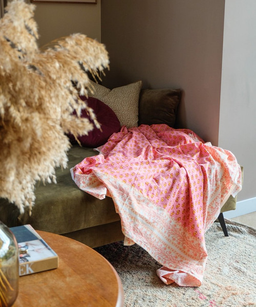 Hand Block Printed Throw or Tablecloth NILIMA (available in two sizes) Hand Block Printed Throw or Tablecloth NILIMA (available in two sizes)