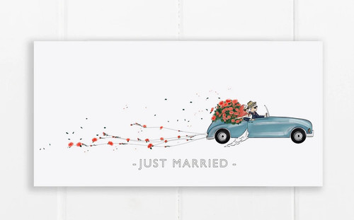 Just Married Car Flowers Card