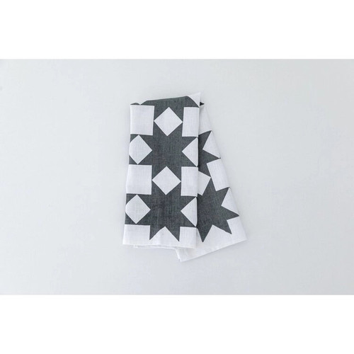 Sawtooth Block Quilt Block in Charcoal Grey Tea Towel