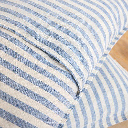 Linen Pillow Cushion Cover in TICKING STRIPE BLUE + WHITE (18" x 18")