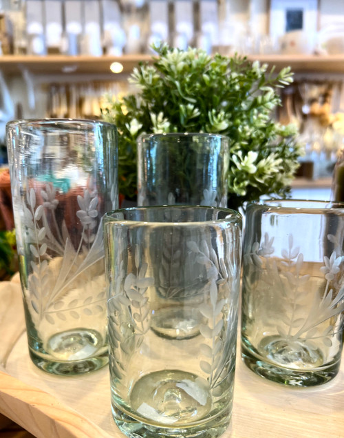 Hand Blown Hand Etched Glass in Floral (available in two sizes) 