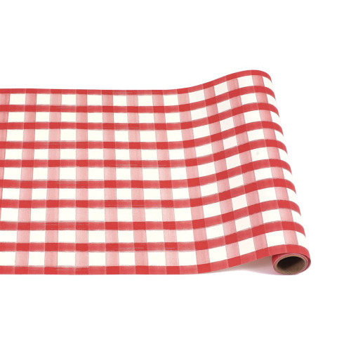 Red Painted Check Paper Table Runner