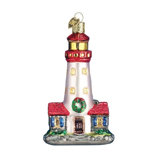 Mouth Blown Hand Painted Glass LIGHTHOUSE Ornament