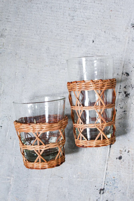 Rattan Wide Cage Glass Tumbler (Short)