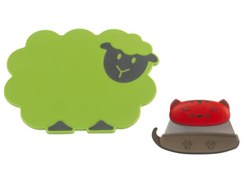 Kinderkitchen Cutting Set (Sheep Cutting Board and Child Proof Blade Cat Chopper)