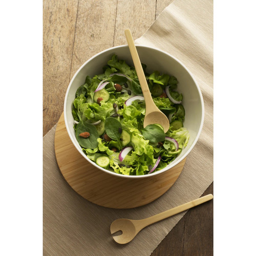 Pebbly Bamboo Salad Bowl with Lid and Serving Utensils (France)
