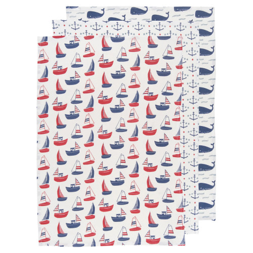 Ahoy Matey Set of 3 Floursack Dish Towels (Whale, Sailboat, Anchor)