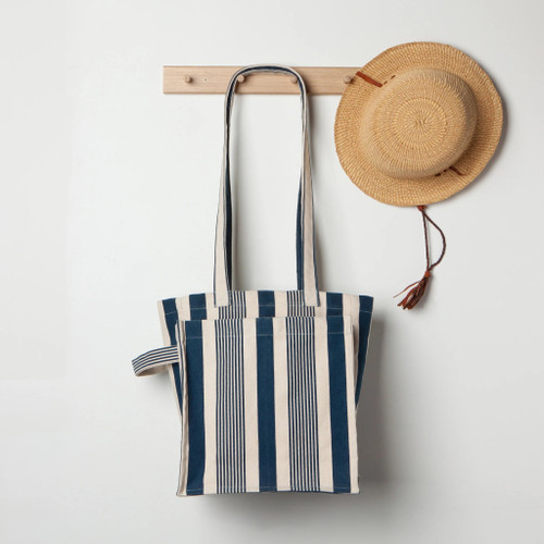 Navy Stripe Shopping Market Picnic Tote Bag