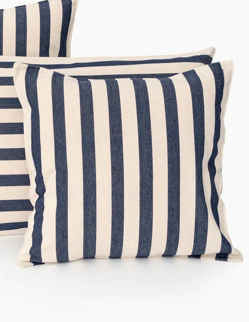 Wide Stripe Navy/Black/Off White Cotton Pillow Cushion (includes insert) 20" x 20"