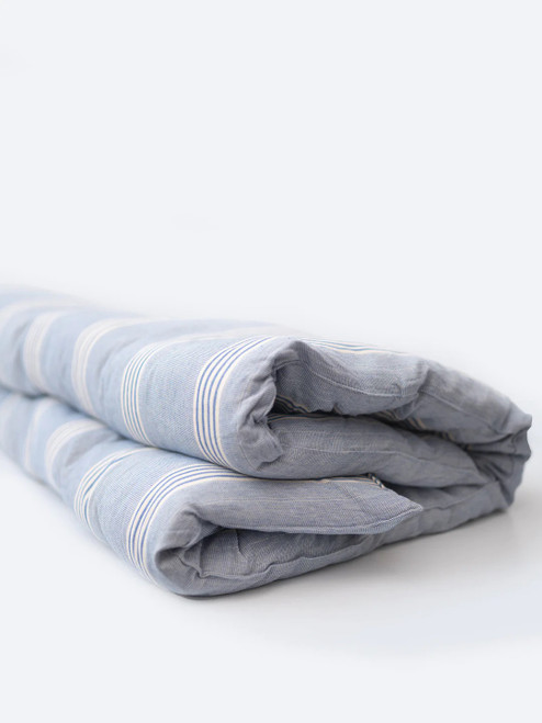 Sky Blue (Off White Navy Variated Stripes) Cotton Overlay Mattress with Removable Cover "36 x 75" Sky Blue (Off White Navy Variated Stripes) Cotton Overlay Mattress with Removable Cover "36 x 75"