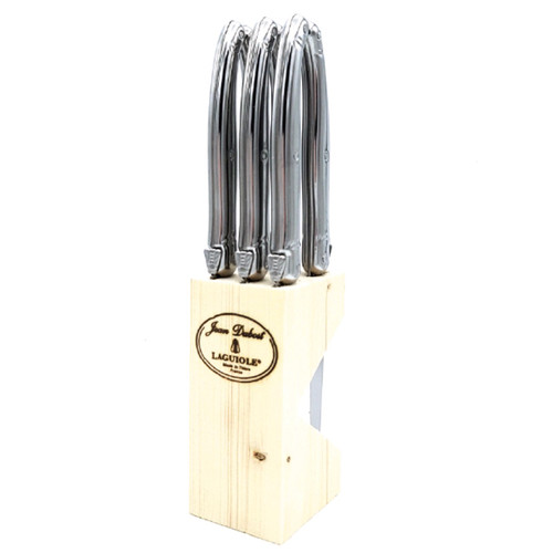 Set of Six (6) Stainless Steel Steak Knives in a Wood Block by Jean Dubost Laguiole