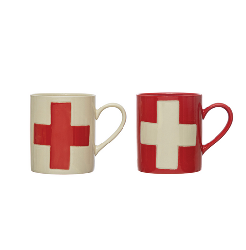 Swiss Cross Stoneware Mug (Assorted Colors Reds)