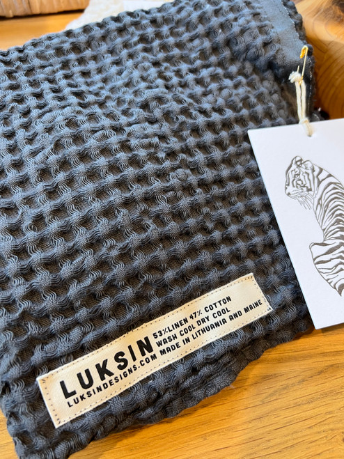 Chunky Waffle Linen Hand Towel in SLATE (dark grey) - Made In Maine