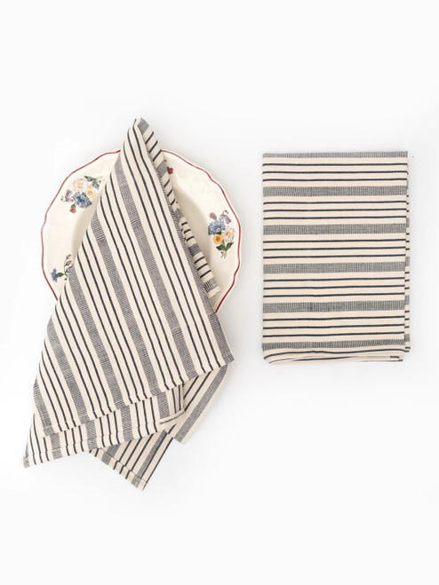 100% Cotton Kitchen Tea Towel in Black Stripe (Off White) PER EACH