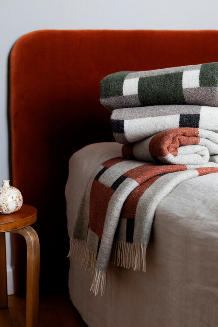 Pure Wool PUNOS (Beige/Olive/White) Blanket 130cmx180cm (51" x 70") Throw Blanket