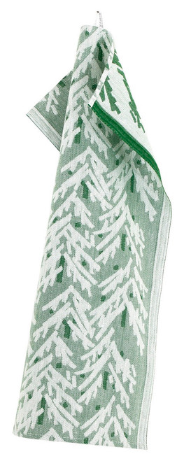 KUUSI Linen Cotton Blend Tea Towel in Moss Green / White  46cm x 70cm