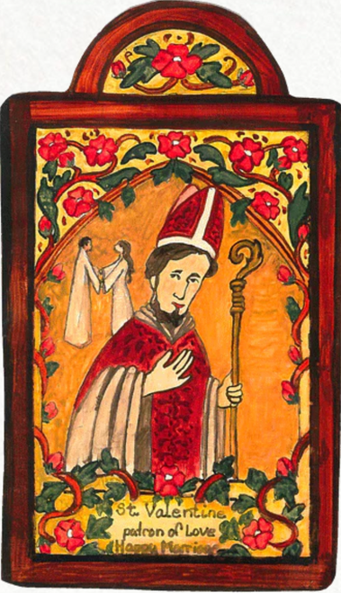 St. Valentine Lovers, Happy Marriage, Young People and Beekeepers Pocket Size Retablo