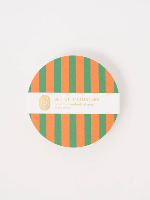 Amore Green and Orange Striped Coasters (Set of Four)