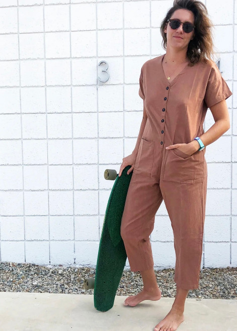 Short Sleeve Light Terracotta Jumpsuit (Available in S/M or L/XL)