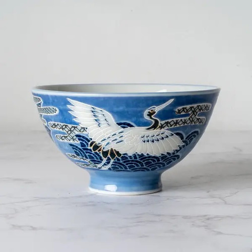 Japanese Crane SKY BLUE 10oz 4.5"D X 2.5"H Porcelain Rice Bowl