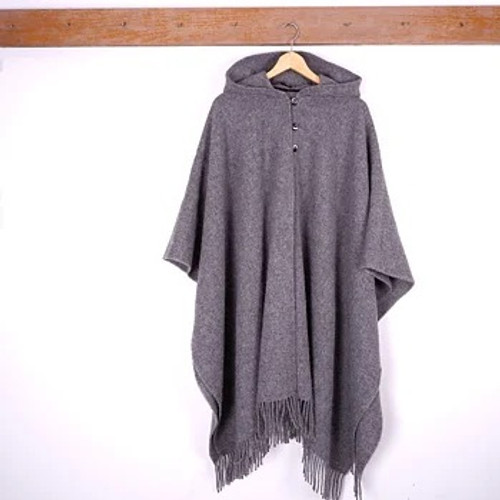 100% Pure Wool Poncho in Grey