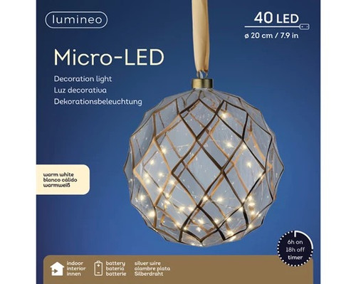 LED Glass BALL Micro LED Battery Lights (Assorted Sizes) CLEAR
