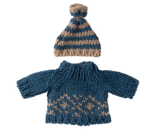Knitted Sweater and Hat (blue) for Dad Mouse