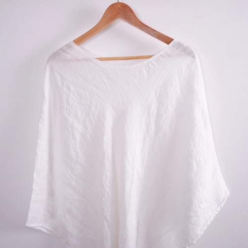Organic Linen Summer Weight Poncho in White