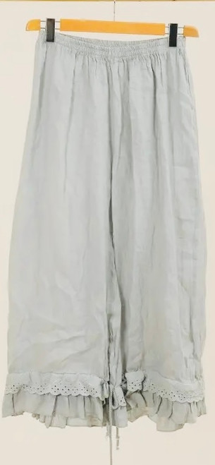 Linen Pants with Ruffled Cuffs (One Size Fits Most) NATURAL