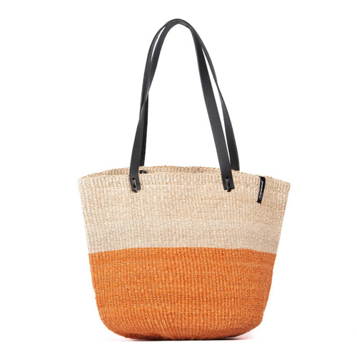 Majani Shopper in Dipped Orange and Brown Black Leather Straps