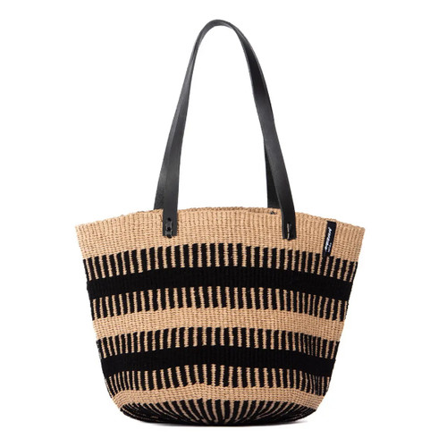 Pamba Shopper Tote in Black Rib Weave