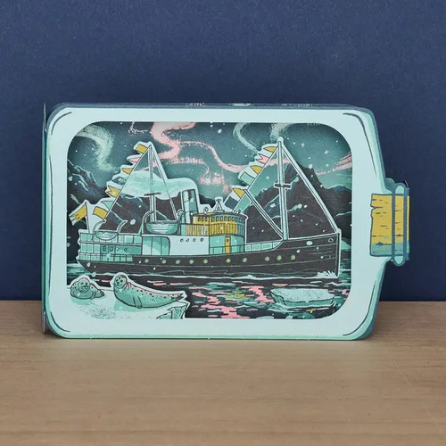 Arctic Night Boat in a Bottle Pop Up Card