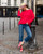 Amour Long Sleeved Tee in Red with Heart Elbow Patches