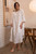 Malle Raw Edge European Linen Dress in OFF WHITE WITH FINE NUTMEG STRIPES