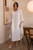 Malle Raw Edge European Linen Dress in OFF WHITE WITH FINE NUTMEG STRIPES