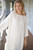 Malle Raw Edge European Linen Dress in WHITE WITH FINE CHARCOAL STRIPES
