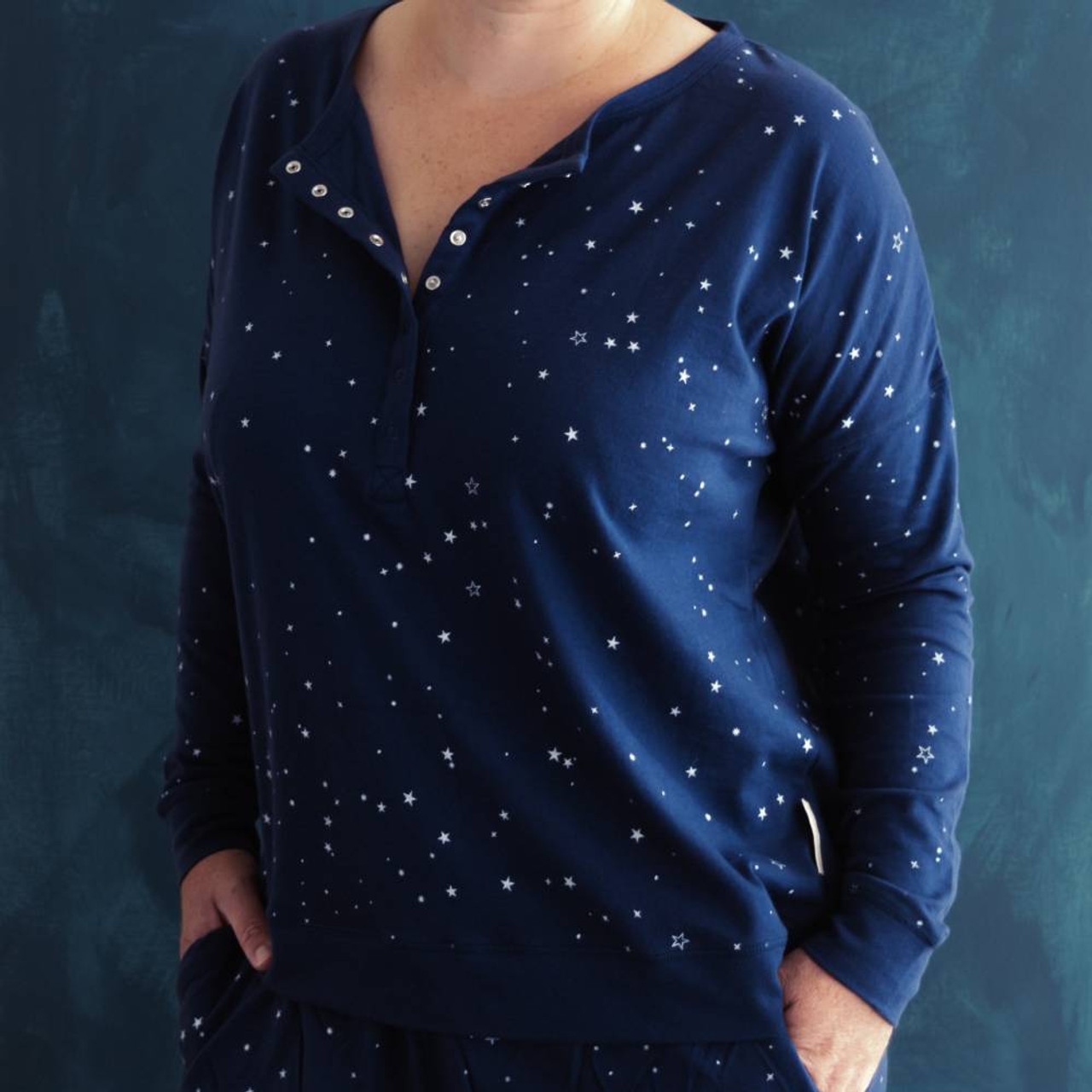 Organic Cotton Henley Nursing & Maternity Long Sleeve Shirt - Sky