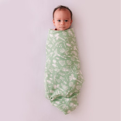 Merino/Organic Cotton Swaddle/Blanket - Moss Wilderness