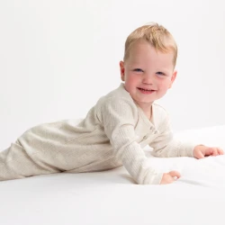 Organic Cotton/Merino Long Sleeve Henley Suit - Natural Marl