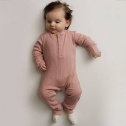 Organic Cotton/Merino Long Sleeve Henley Suit - Dusk Marl