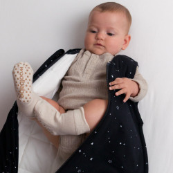 Organic Cotton/Merino Long Sleeve Henley Bodysuit - Dune Marl