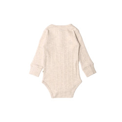 Organic Cotton/Merino Long Sleeve Henley Bodysuit - Natural Marl