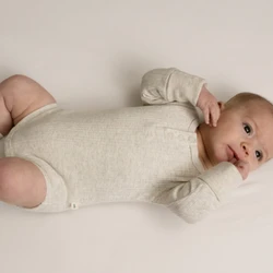 Organic Cotton/Merino Long Sleeve Henley Bodysuit - Natural Marl