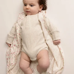 Organic Cotton/Merino Long Sleeve Henley Bodysuit - Natural Marl