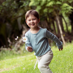 Organic Cotton/Merino Long Sleeve Henley Top - Tide Marl