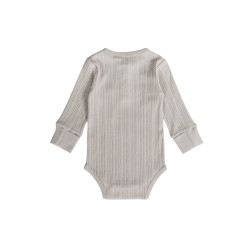 Organic Cotton/Merino Long Sleeve Henley Bodysuit - Pebble Marl